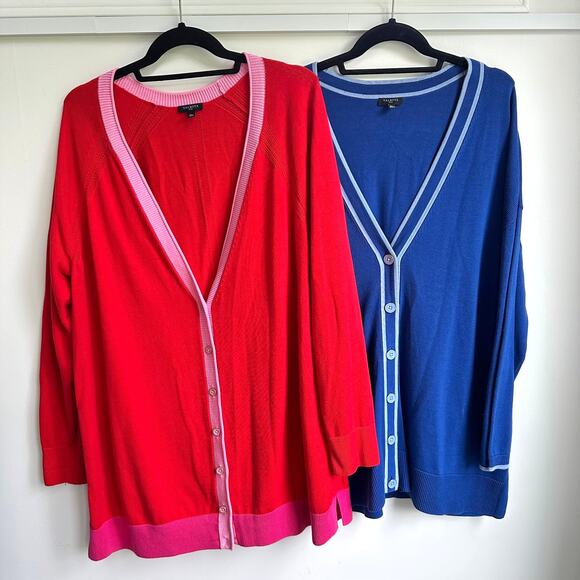 Set of Two Talbots Cardigan Sweaters Sz 2X Blue Pink Women's Plus - Picture 1 of 9